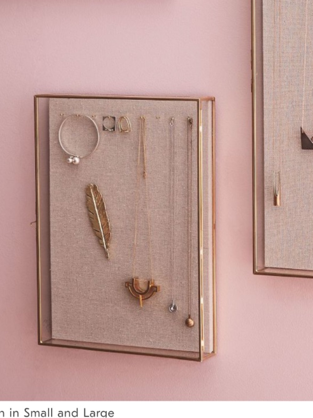West Elm Terrace Small Brass and Glass Framed Jewelry Wall Organizer